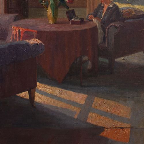 fig 4. Robert Panitzsch, Sunlit Interior, Large 1930s Danish Oil Painting