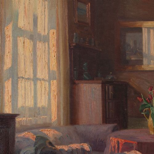 fig 5. Robert Panitzsch, Sunlit Interior, Large 1930s Danish Oil Painting
