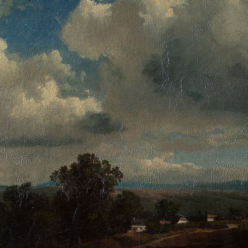 fig 2. 19th-Century German School, Rural View With Cloudy Sky, Landscape Painting