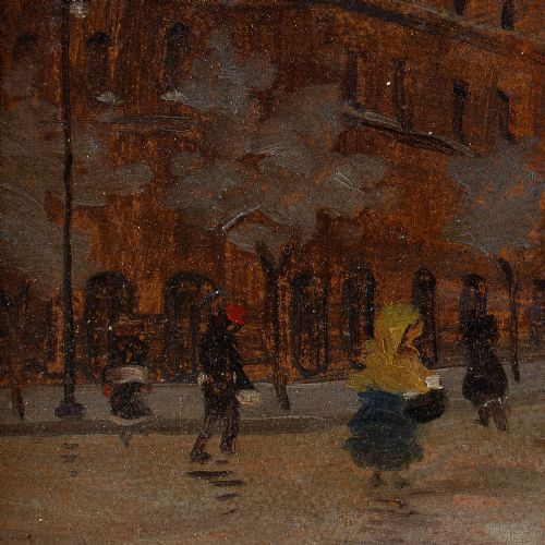 fig 1. Antal Berkes, Impressionistic Street Scene With Figures, Antique Oil Painting