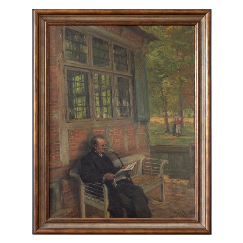 Hugo Mieth, Five Minutes Rest, Antique Oil Painting, Genre Scene
