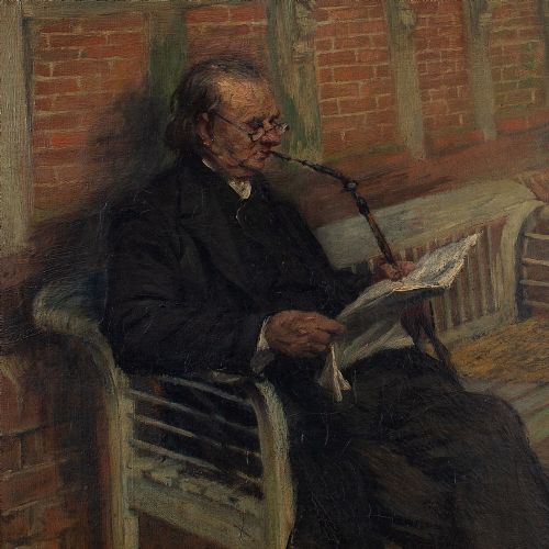 fig 1. Hugo Mieth, Five Minutes Rest, Antique Oil Painting, Genre Scene