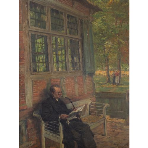 fig 2. Hugo Mieth, Five Minutes Rest, Antique Oil Painting, Genre Scene
