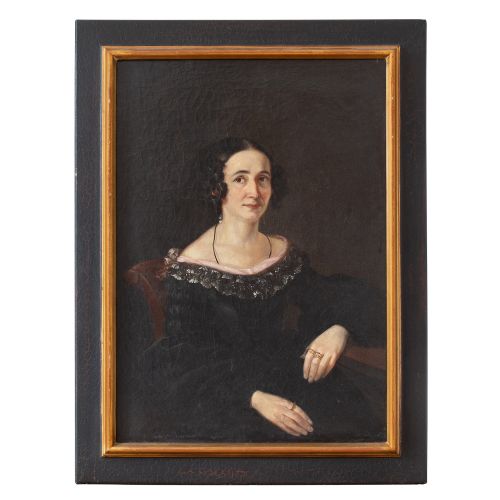 19th-century French School Portrait of a Lady with a Lace Collar, Antique Oil Painting