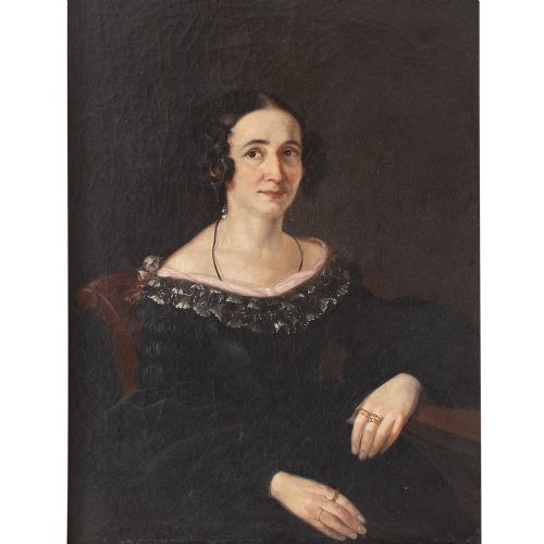 fig 1. 19th-Century French School Portrait Of A Lady With A Lace Collar, Antique Oil Painting