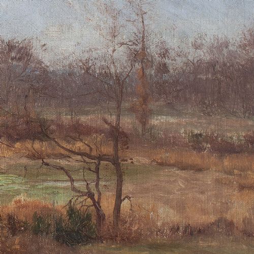fig 2. Leon Marie Benoit, Autumnal Landscape With Distant Hills, Antique Oil Painting