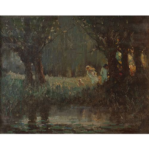 fig 2. Henry Charles Clifford, The Willow Pool, Antique Oil Painting