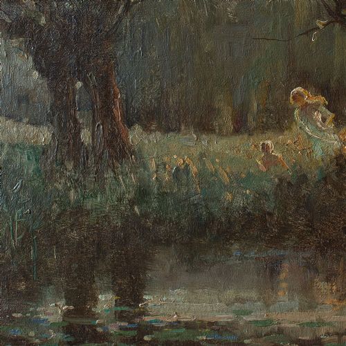 fig 1. Henry Charles Clifford, The Willow Pool, Antique Oil Painting