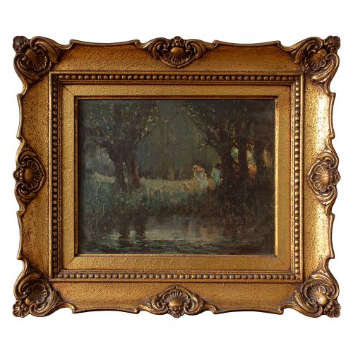 Henry Charles Clifford, the Willow Pool, Antique Oil Painting
