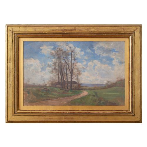 Claude-marie Reignier, Rural Landscape with Farm, Lyon, Antique Oil Painting
