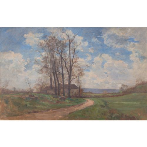 fig 1. Claude-Marie Reignier, Rural Landscape With Farm, Lyon, Antique Oil Painting