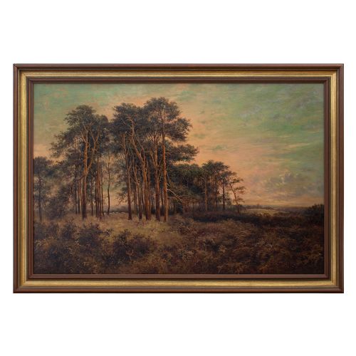Daniel Sherrin, Woodland Landscape with Pine Trees & Distant Buildings, Oil Painting