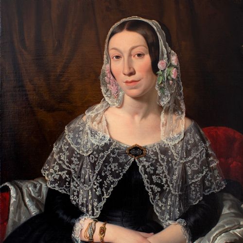 fig 2. Moritz Calisch, Portrait Of A Lady With A Floral Bonnet, Mid-19th Century Oil Painting