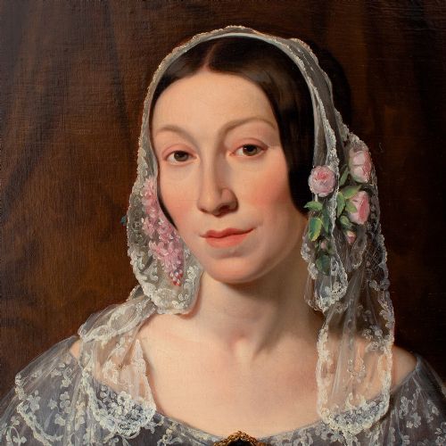 fig 3. Moritz Calisch, Portrait Of A Lady With A Floral Bonnet, Mid-19th Century Oil Painting