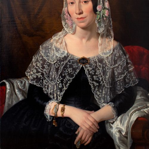 fig 4. Moritz Calisch, Portrait Of A Lady With A Floral Bonnet, Mid-19th Century Oil Painting