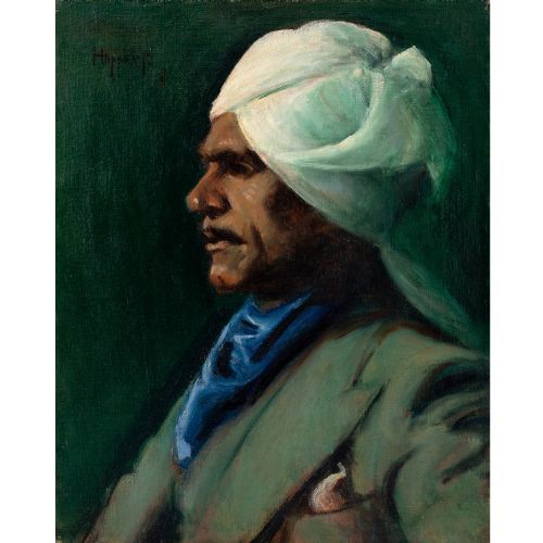 fig 1. Danish School, Early 20th-Century Portrait Of A Man In A Turban, Antique Oil Painting