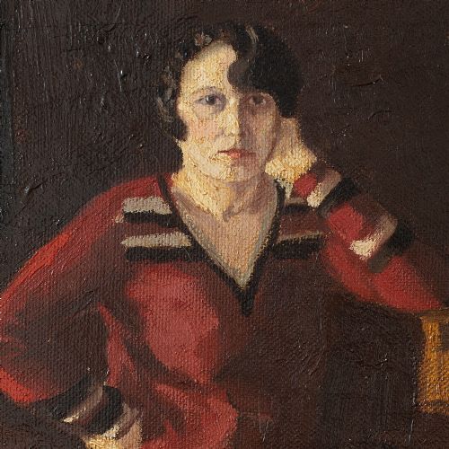 fig 3. Henri Mathy, Portrait Of A Woman In A Red Skirt, 1920s Oil Painting, Fashion