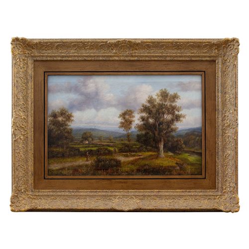 fig 1. M Corper, Pastoral Scene With Distant Hills, 19th Century Antique Oil Painting