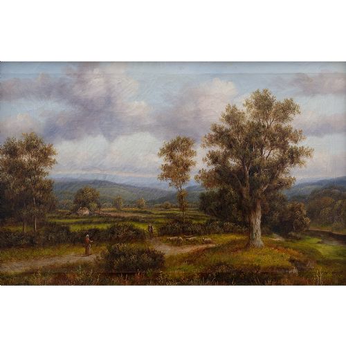 fig 2. M Corper, Pastoral Scene With Distant Hills, 19th Century Antique Oil Painting