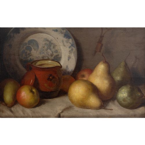 fig 1. Auguste Braekevelt, Still Life With Fruit, 19th Century Antique Oil Painting