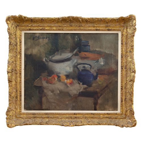 fig 1. Victor Simonin, Les Casserolles, Vintage 1930s Still Life Painting
