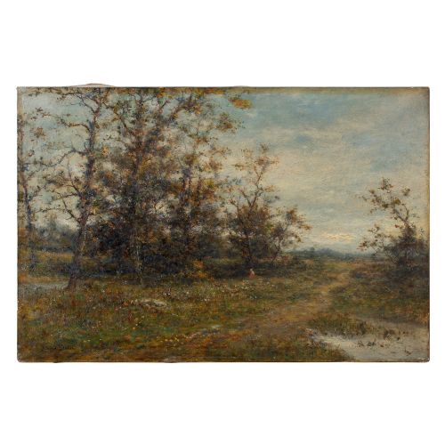19th-century English School, Rural Landscape with Track, Antique Oil Painting