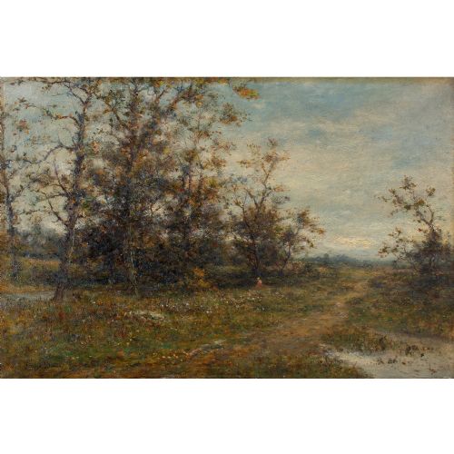 fig 1. 19th-Century English School, Rural Landscape With Track, Antique Oil Painting