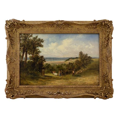 fig 1. Alfred Vickers Senior, On The Medway, 19th-Century Antique Landscape Oil Painting