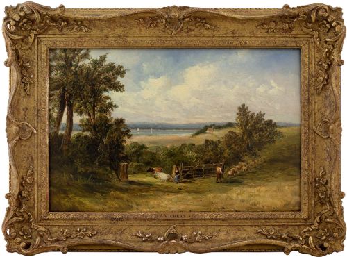 Alfred Vickers Senior, on the Medway, 19th-century Antique Landscape Oil Painting