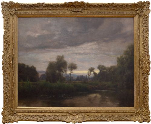 George Percival Gaskell, the Mill Pond, Large Antique Landscape Oil Painting