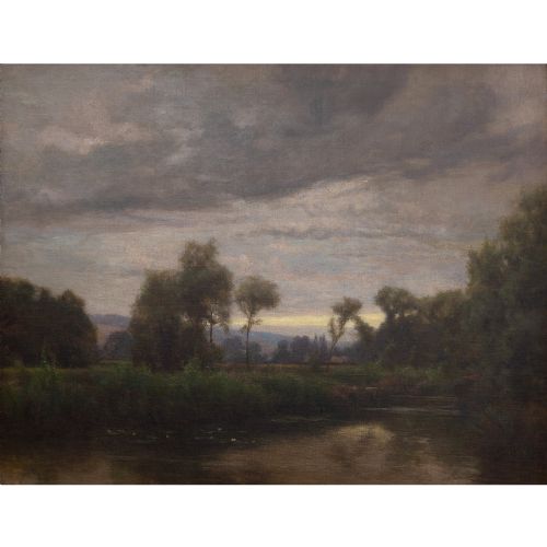fig 1. George Percival Gaskell, The Mill Pond, Large Antique Landscape Oil Painting