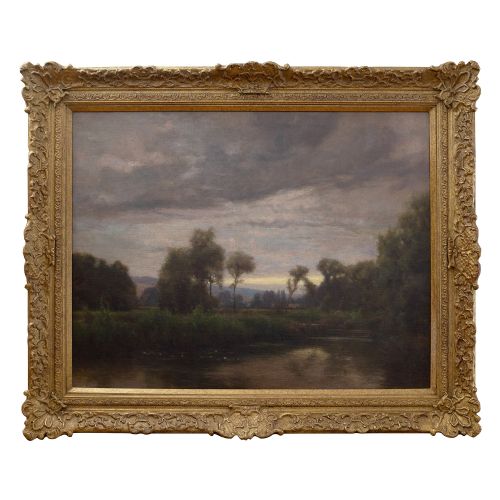 fig 2. George Percival Gaskell, The Mill Pond, Large Antique Landscape Oil Painting
