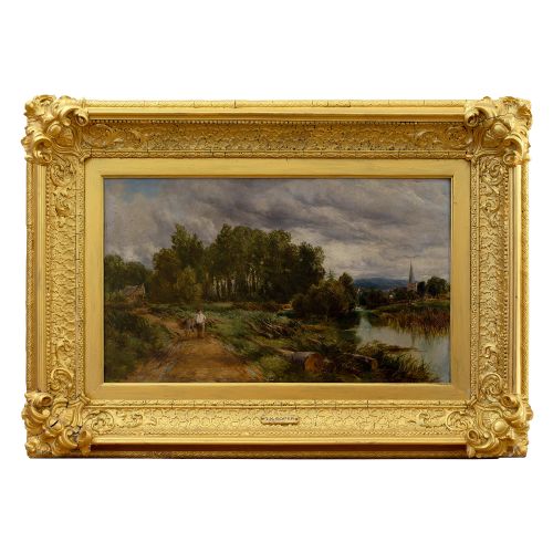 fig 1. Thomas James Soper, Rural Landscape With River & Distant Church, 19th-Century Antique Oil Painting