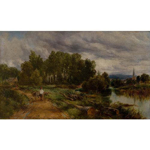 fig 3. Thomas James Soper, Rural Landscape With River & Distant Church, 19th-Century Antique Oil Painting