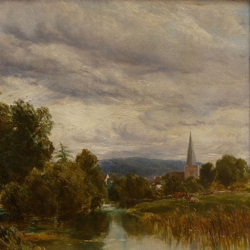 fig 4. Thomas James Soper, Rural Landscape With River & Distant Church, 19th-Century Antique Oil Painting