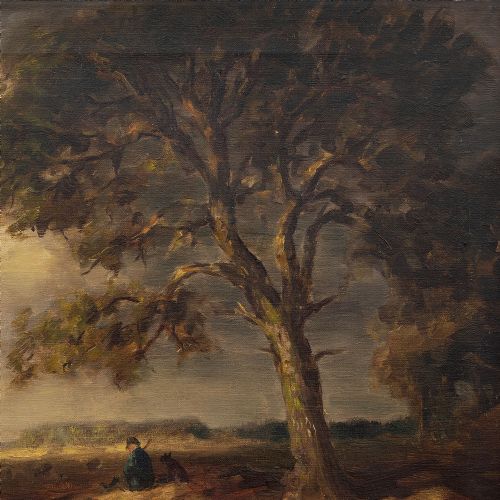 fig 4. Fedor Van Kregten, Heathland With Shepherd, Dog & Sheep, Early 20th-Century Oil Painting