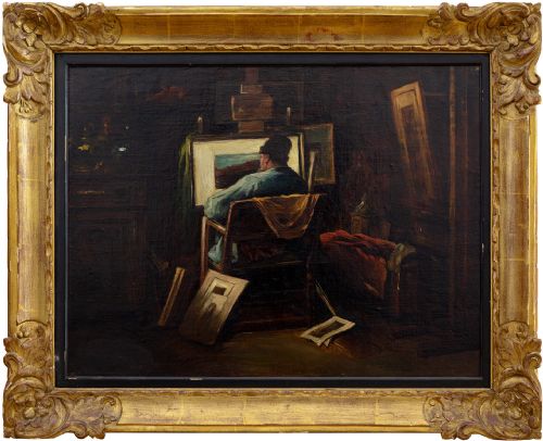 Jos Impens, the Painter at Work, 19th Century Oil Painting
