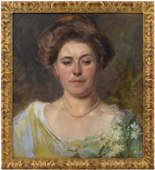 Josef Jungwirth, Sketch with Olivia in a Green Dress, Early 20th-century Swedish School Oil Painting
