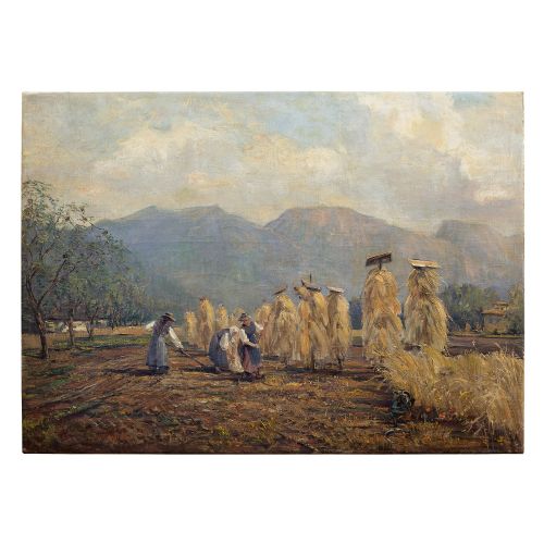 fig 1. William E Johnsen, Italian Landscape With Women Harvesting, Danish Impressionism, c. 1920