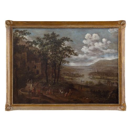 fig 1. 17th-Century Flemish School Landscape With Well & Coastal View, Oil Painting