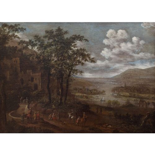 fig 2. 17th-Century Flemish School Landscape With Well & Coastal View, Oil Painting