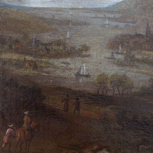 fig 3. 17th-Century Flemish School Landscape With Well & Coastal View, Oil Painting