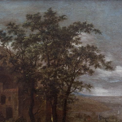 fig 5. 17th-Century Flemish School Landscape With Well & Coastal View, Oil Painting