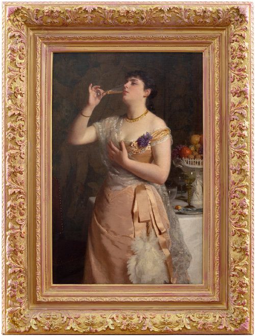 Friedrich Kraus, Champagne Elegance, Large Museum-quality Late 19th-century Oil Painting, International Exhibition Label