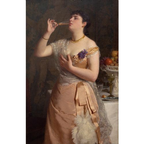 fig 1. Friedrich Kraus, Champagne Elegance, Large Museum-Quality Late 19th-Century Oil Painting, International Exhibition Label
