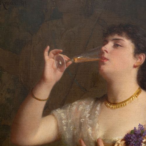 fig 2. Friedrich Kraus, Champagne Elegance, Large Museum-Quality Late 19th-Century Oil Painting, International Exhibition Label