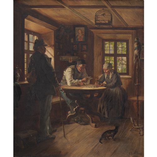 fig 1. Christian Klaus, The Debtor, 19th Century Genre Scene Painting