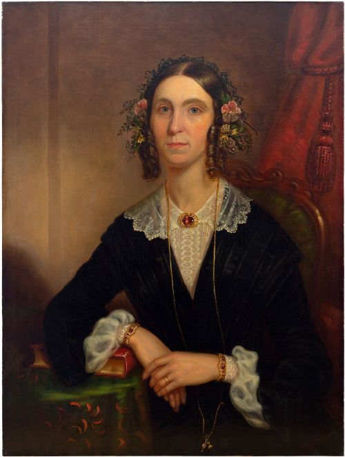 19th-century British School, Portrait of a Lady with a Ruby Necklace, Oil Painting