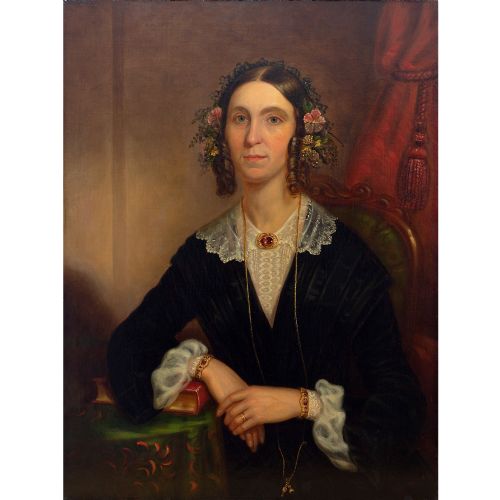 fig 1. 19th-Century British School, Portrait Of A Lady With A Ruby Necklace, Oil Painting