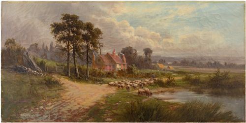 Sidney Yates Johnson, Pastoral Scene with Farmhouse, 19th Century Landscape Painting
